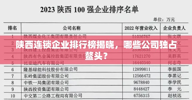 陕西连锁企业排行榜揭晓，哪些公司独占鳌头？