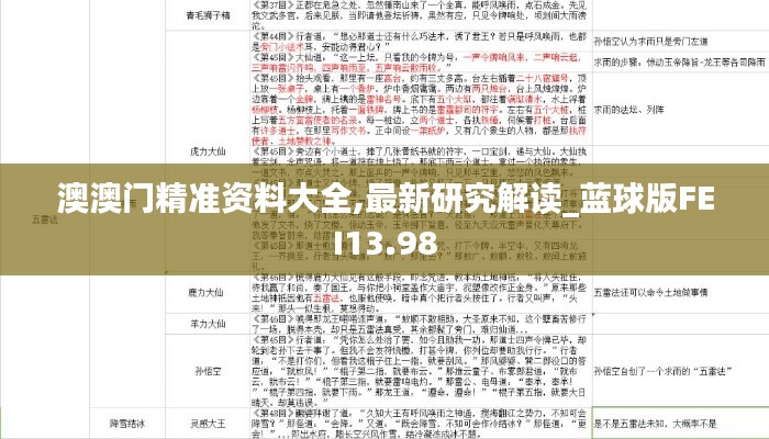 澳澳门精准资料大全,最新研究解读_蓝球版FEI13.98