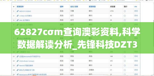 62827cσm查询澳彩资料,科学数据解读分析_先锋科技DZT33.162