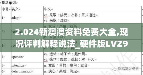 2.024新澳澳资料免费大全,现况评判解释说法_硬件版LVZ90.118