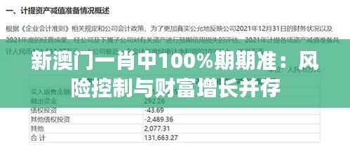 新澳门一肖中100%期期准：风险控制与财富增长并存