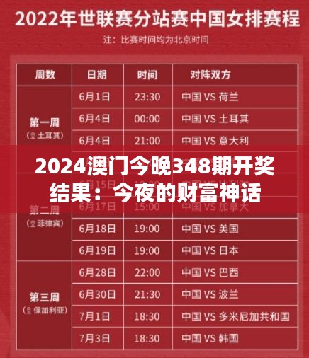 2024澳门今晚348期开奖结果：今夜的财富神话