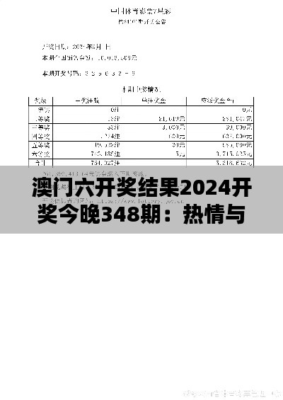 澳门六开奖结果2024开奖今晚348期：热情与期望，348期开奖夜