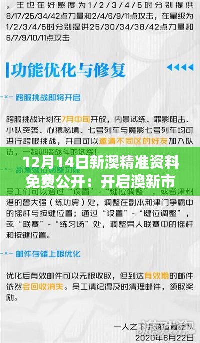 12月14日新澳精准资料免费公开：开启澳新市场研究的新篇章