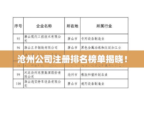 沧州公司注册排名榜单揭晓！