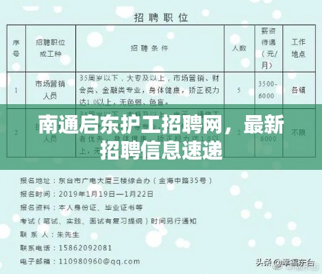 南通启东护工招聘网，最新招聘信息速递