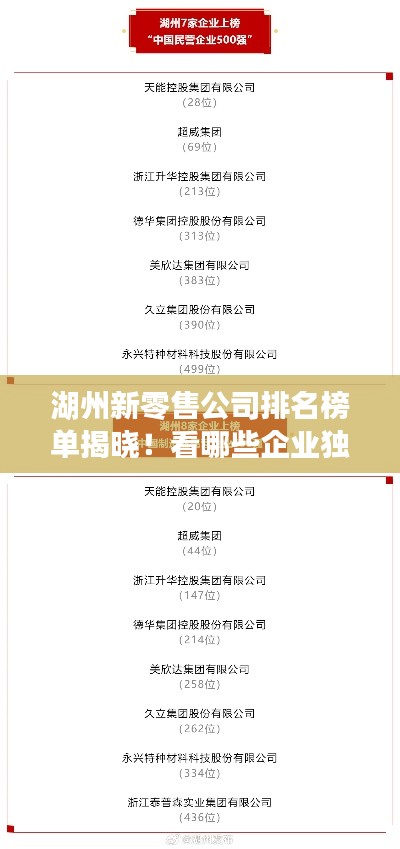 湖州新零售公司排名榜单揭晓！看哪些企业独占鳌头