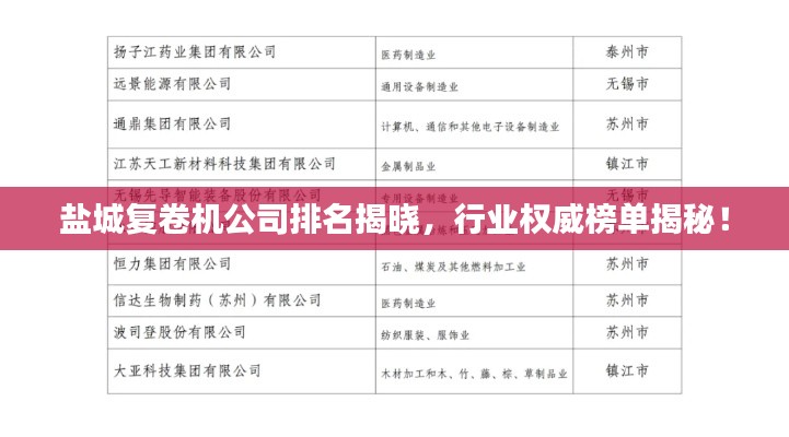 盐城复卷机公司排名揭晓，行业权威榜单揭秘！