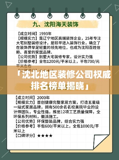 「沈北地区装修公司权威排名榜单揭晓」