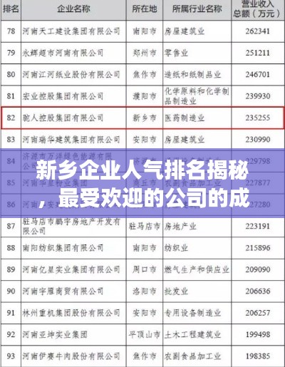 新乡企业人气排名揭秘，最受欢迎的公司的成功秘诀