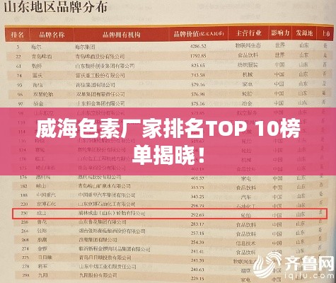 威海色素厂家排名TOP 10榜单揭晓！