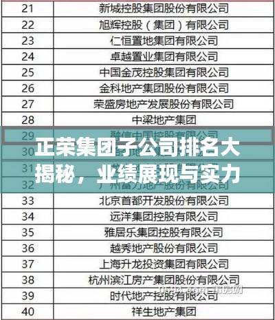 正荣集团子公司排名大揭秘，业绩展现与实力比拼