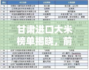甘肃进口大米榜单揭晓，前十名优质大米推荐，品质之选！