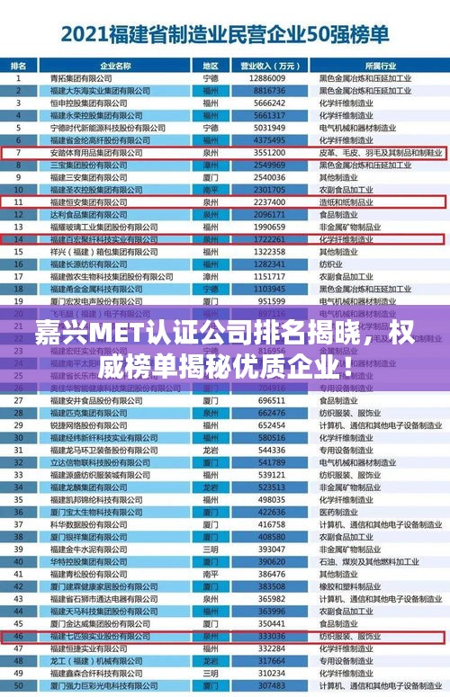 嘉兴MET认证公司排名揭晓，权威榜单揭秘优质企业！