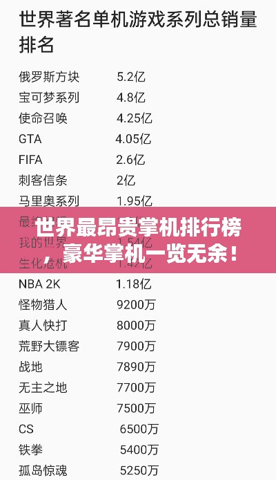 世界最昂贵掌机排行榜，豪华掌机一览无余！
